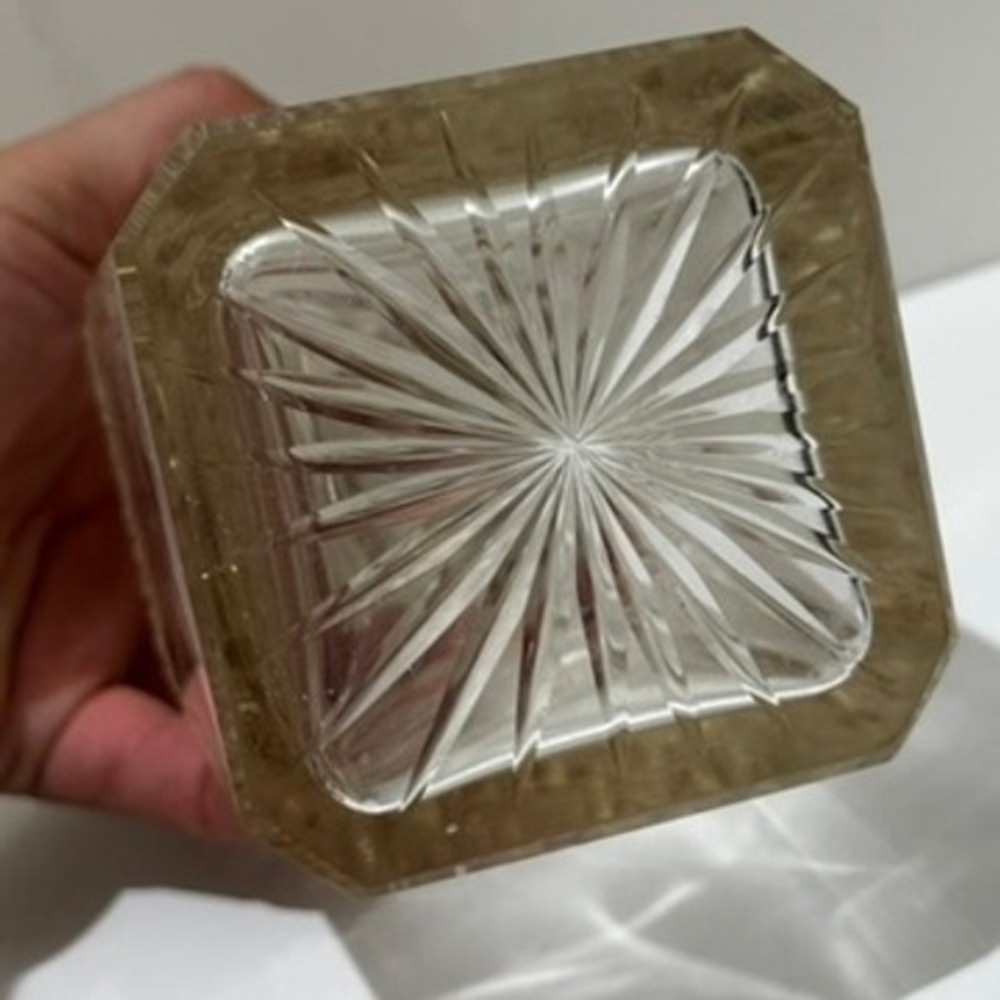 Vintage Cut Crystal Liquor Decanter Square Whiskey Bottle Faceted Stopper 8.5 - Picture 7 of 8